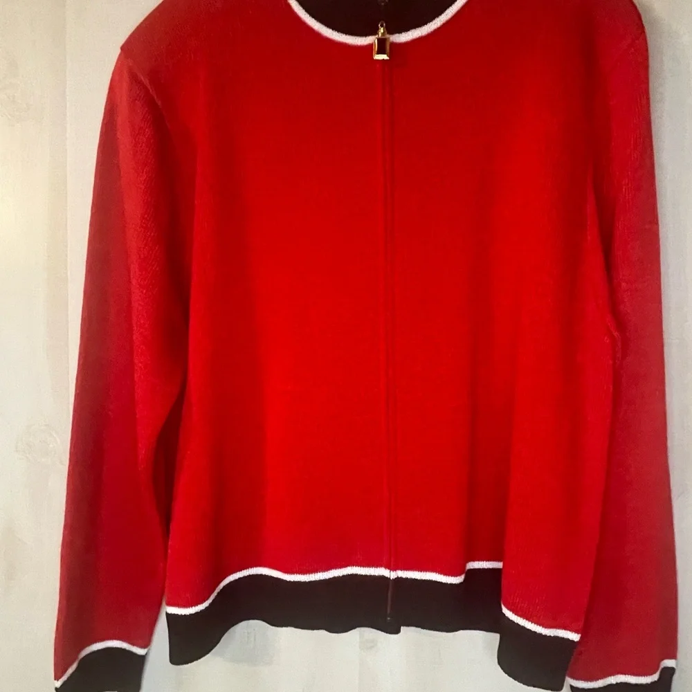 Sam Remo‎ by Laura knits red black cardigan sweater front zip size large vintage